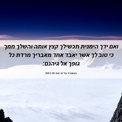 Picture 06 - הבשורה על־פי מתי 5:30 HEB - ואם ידך הימנית תכשילך קצץ - Bible Verse Picture