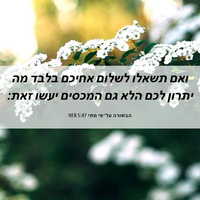 Picture 06 - הבשורה על־פי מתי 5:47 HEB - ואם תשאלו לשלום אחיכם בלבד - Bible Verse Picture