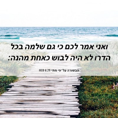 Picture 06 - הבשורה על־פי מתי 6:29 HEB - ואני אמר לכם כי גם שלמה בכל - Bible Verse Picture