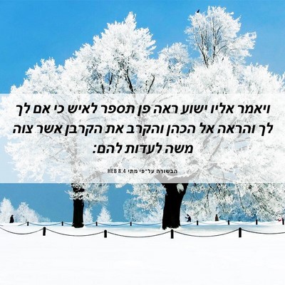 Picture 06 - הבשורה על־פי מתי 8:4 HEB - ויאמר אליו ישוע ראה פן תספר - Bible Verse Picture