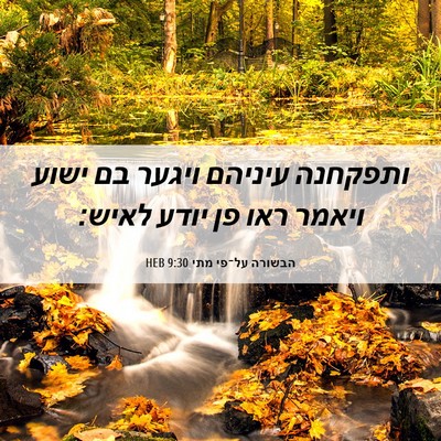 Picture 06 - הבשורה על־פי מתי 9:30 HEB - ותפקחנה עיניהם ויגער בם - Bible Verse Picture