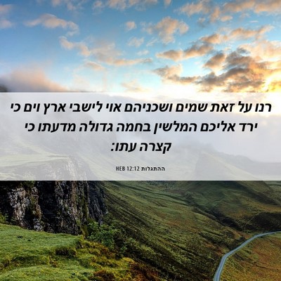 Picture 06 - ההתגלות 12:12 HEB - רנו על זאת שמים ושכניהם אוי - Bible Verse Picture