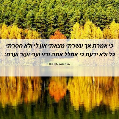 Picture 06 - ההתגלות 3:17 HEB - כי אמרת אך עשרתי מצאתי און - Bible Verse Picture
