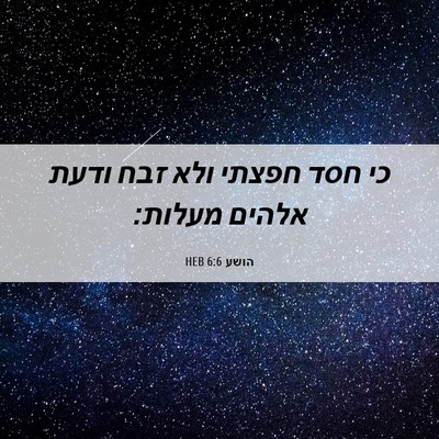 Picture 06 - הושע 6:6 HEB - כי חסד חפצתי ולא זבח ודעת - Bible Verse Picture