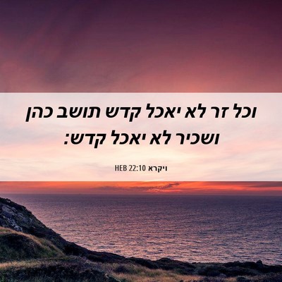 Picture 06 - ויקרא 22:10 HEB - וכל זר לא יאכל קדש תושב כהן - Bible Verse Picture