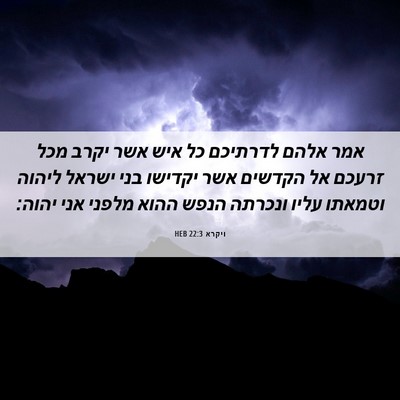 Picture 06 - ויקרא 22:3 HEB - אמר אלהם לדרתיכם כל איש אשר - Bible Verse Picture