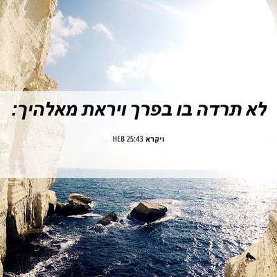 Picture 06 - ויקרא 25:43 HEB - לא תרדה בו בפרך ויראת - Bible Verse Picture