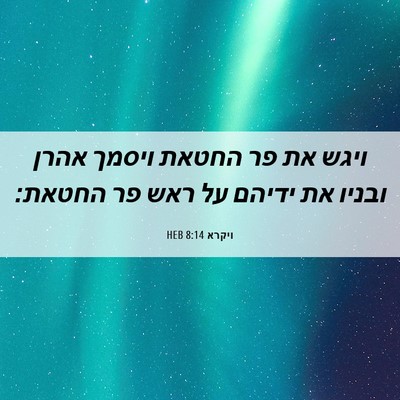 Picture 06 - ויקרא 8:14 HEB - ויגש את פר החטאת ויסמך אהרן - Bible Verse Picture