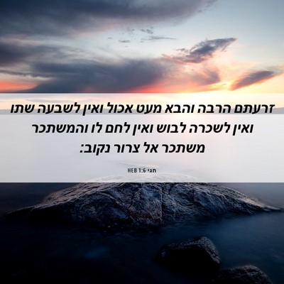 Picture 06 - חגי 1:6 HEB - זרעתם הרבה והבא מעט אכול - Bible Verse Picture