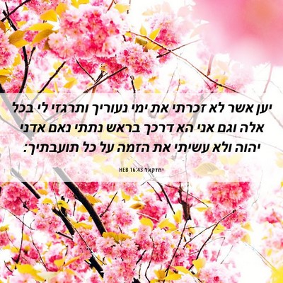 Picture 06 - יחזקאל 16:43 HEB - יען אשר לא זכרתי את ימי - Bible Verse Picture