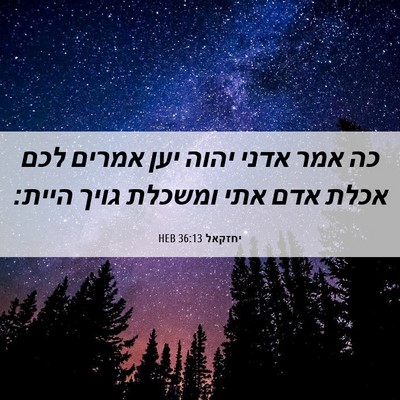 Picture 06 - יחזקאל 36:13 HEB - כה אמר אדני יהוה יען אמרים - Bible Verse Picture