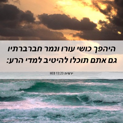 Picture 06 - ירמיה 13:23 HEB - היהפך כושי עורו ונמר - Bible Verse Picture