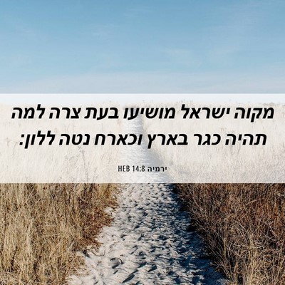 Picture 06 - ירמיה 14:8 HEB - מקוה ישראל מושיעו בעת צרה - Bible Verse Picture