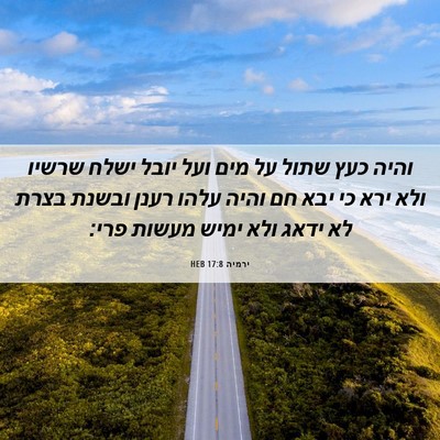 Picture 06 - ירמיה 17:8 HEB - והיה כעץ שתול על מים ועל - Bible Verse Picture