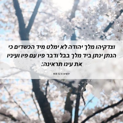 Picture 06 - ירמיה 32:4 HEB - וצדקיהו מלך יהודה לא ימלט - Bible Verse Picture