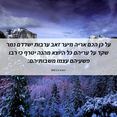 Picture 06 - ירמיה 5:6 HEB - על כן הכם אריה מיער זאב - Bible Verse Picture