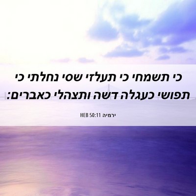 Picture 06 - ירמיה 50:11 HEB - כי תשמחי כי תעלזי שסי נחלתי - Bible Verse Picture