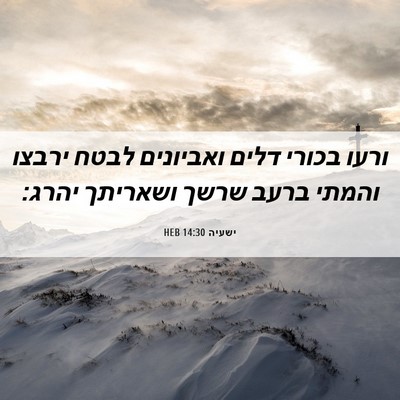 Picture 06 - ישעיה 14:30 HEB - ורעו בכורי דלים ואביונים - Bible Verse Picture