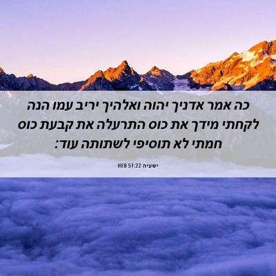 Picture 06 - ישעיה 51:22 HEB - כה אמר אדניך יהוה ואלהיך - Bible Verse Picture