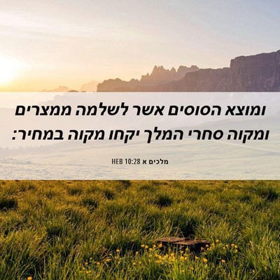 Picture 06 - מלכים א 10:28 HEB - ומוצא הסוסים אשר לשלמה - Bible Verse Picture