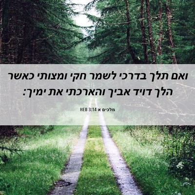 Picture 06 - מלכים א 3:14 HEB - ואם תלך בדרכי לשמר חקי - Bible Verse Picture
