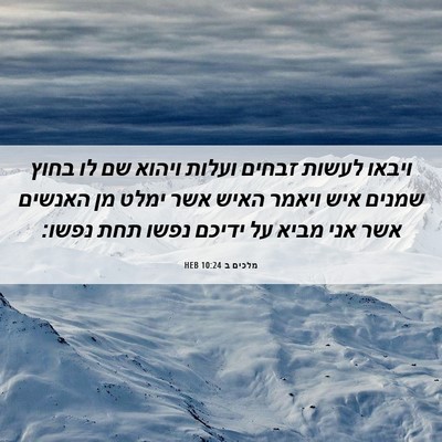 Picture 06 - מלכים ב 10:24 HEB - ויבאו לעשות זבחים ועלות - Bible Verse Picture