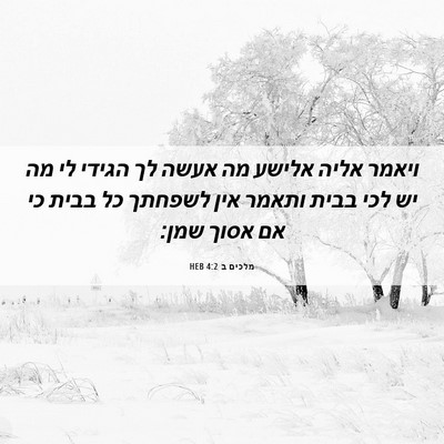Picture 06 - מלכים ב 4:2 HEB - ויאמר אליה אלישע מה אעשה לך - Bible Verse Picture