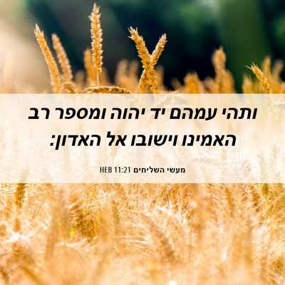 Picture 06 - מעשי השליחים 11:21 HEB - ותהי עמהם יד יהוה ומספר רב - Bible Verse Picture