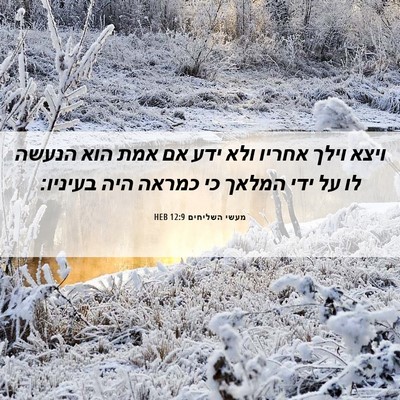 Picture 06 - מעשי השליחים 12:9 HEB - ויצא וילך אחריו ולא ידע אם - Bible Verse Picture