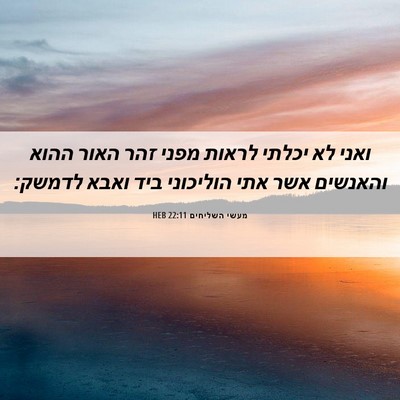 Picture 06 - מעשי השליחים 22:11 HEB - ואני לא יכלתי לראות מפני - Bible Verse Picture