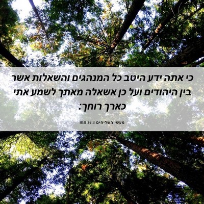 Picture 06 - מעשי השליחים 26:3 HEB - כי אתה ידע היטב כל המנהגים - Bible Verse Picture
