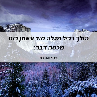 Picture 06 - משלי 11:13 HEB - הולך רכיל מגלה סוד ונאמן - Bible Verse Picture
