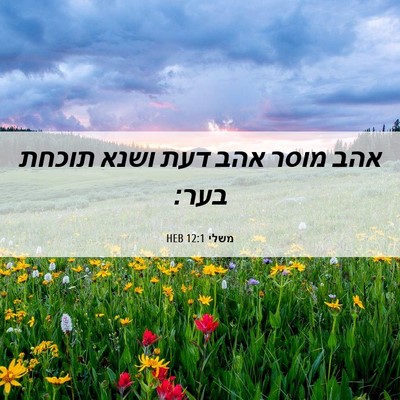 Picture 06 - משלי 12:1 HEB - אהב מוסר אהב דעת ושנא תוכחת - Bible Verse Picture