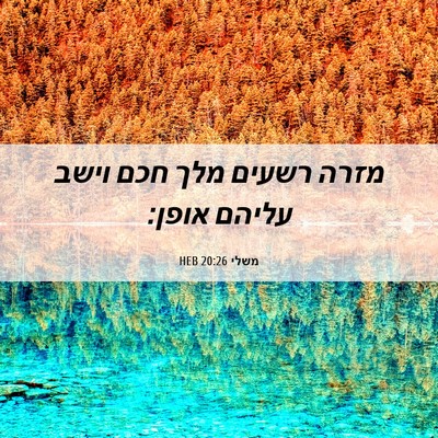 Picture 06 - משלי 20:26 HEB - מזרה רשעים מלך חכם וישב - Bible Verse Picture