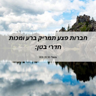 Picture 06 - משלי 20:30 HEB - חברות פצע תמריק ברע ומכות - Bible Verse Picture