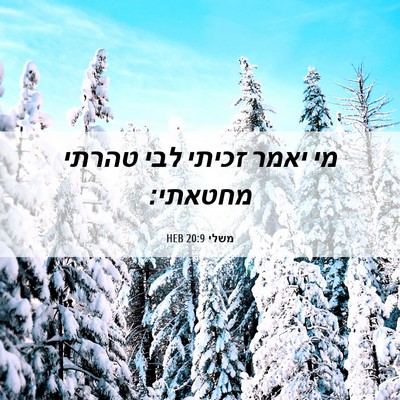 Picture 06 - משלי 20:9 HEB - מי יאמר זכיתי לבי טהרתי - Bible Verse Picture