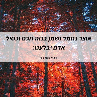 Picture 06 - משלי 21:20 HEB - אוצר נחמד ושמן בנוה חכם - Bible Verse Picture