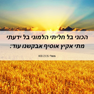 Picture 06 - משלי 23:35 HEB - הכוני בל חליתי הלמוני בל - Bible Verse Picture