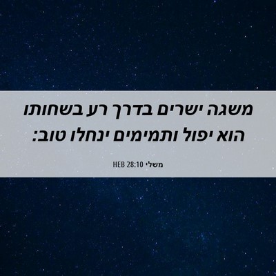 Picture 06 - משלי 28:10 HEB - משגה ישרים בדרך רע בשחותו - Bible Verse Picture