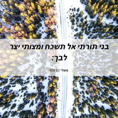 Picture 06 - משלי 3:1 HEB - בני תורתי אל תשכח ומצותי - Bible Verse Picture