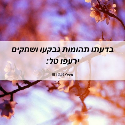 Picture 06 - משלי 3:20 HEB - בדעתו תהומות נבקעו ושחקים - Bible Verse Picture