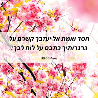 Picture 06 - משלי 3:3 HEB - חסד ואמת אל יעזבך קשרם על - Bible Verse Picture