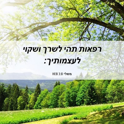 Picture 06 - משלי 3:8 HEB - רפאות תהי לשרך ושקוי - Bible Verse Picture