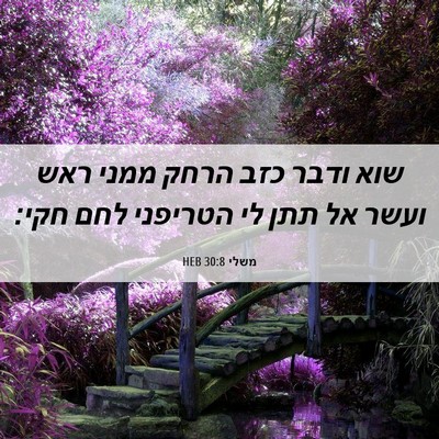 Picture 06 - משלי 30:8 HEB - שוא ודבר כזב הרחק ממני ראש - Bible Verse Picture
