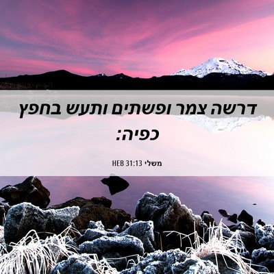 Picture 06 - משלי 31:13 HEB - דרשה צמר ופשתים ותעש בחפץ - Bible Verse Picture
