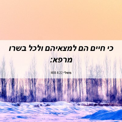 Picture 06 - משלי 4:22 HEB - כי חיים הם למצאיהם ולכל - Bible Verse Picture