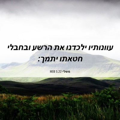 Picture 06 - משלי 5:22 HEB - עוונותיו ילכדנו את הרשע - Bible Verse Picture