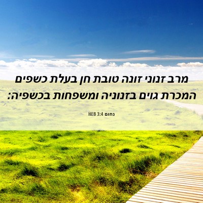 Picture 06 - נחום 3:4 HEB - מרב זנוני זונה טובת חן בעלת - Bible Verse Picture