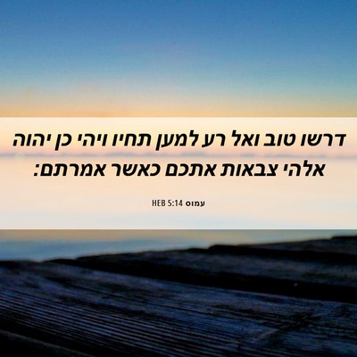 Picture 06 - עמוס 5:14 HEB - דרשו טוב ואל רע למען תחיו - Bible Verse Picture