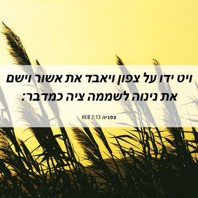 Picture 06 - צפניה 2:13 HEB - ויט ידו על צפון ויאבד את - Bible Verse Picture